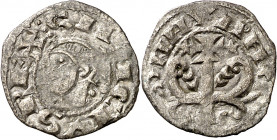 Sancho el Sabio (1150-1194). Navarra. Óbolo. (Cru.V.S. 223) (R.Ros 3.8.3 var 1). Ex Áureo 29/06/2005, nº 134. Rara. 0,41 g. MBC/MBC+.