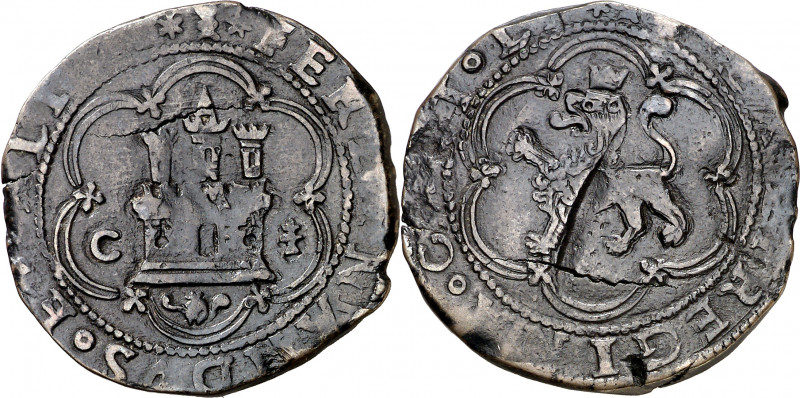 Reyes Católicos. Cuenca. 4 maravedís. (AC. 135). Grieta. 8 g. BC+.