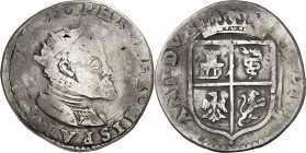 s/d. Felipe II. Milán. 1/4 de ducatón. (Vti. 22) (MIR. 317/1). Limpiada. Escasa. 7,66 g. BC/BC+.