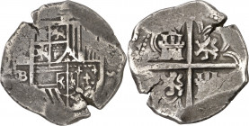 1595. Felipe II. Sevilla. B. 4 reales. (AC. 589). Ceca y fecha parcialmente visibles. 13,63 g. MBC-.