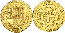 s/d (1566-1587). Felipe II. Sevilla. . 2 escudos. (AC. 829). Ejemplar reproducido en la publicación "Archälogie Im Rheinland, 2020", donde se explica ...