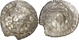 1598. Felipe III. Perpinyà. 2 sous. (AC. 51) (Cru.C.G. 3806). Contramarca: Cabeza de San Juan, realizada en 1603. Atractiva. Ex Áureo 20/10/1999, nº 1...