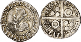 1611. Felipe III. Barcelona. 1/2 croat. (AC. 370) (Cru.C.G. 4341). La cruz corta la leyenda. Ex Áureo 17/12/1997, nº 1485. 1,65 g. MBC+.