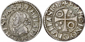1612. Felipe III. Barcelona. 1/2 croat. (AC. 375) (Cru.C.G. 4342b). Ex Áureo 22/10/1997, nº 2370. 1,47 g. MBC/MBC+.