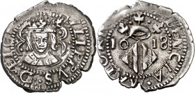 1618. Felipe III. Valencia. 1 divuitè. (AC. 564) (Cru.C.G. 4361e). Muy redonda. Escasa así. 2,04 g. MBC+.