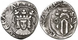 1619. Felipe III. Valencia. 1 divuitè. (Cal. 566) (Cru.C.G. 4361g). Escasa. 1,84 g. MBC-.