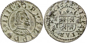 1662. Felipe IV. M (Madrid). Y. 8 maravedís. (AC. 364). Ceca vertical. Pátina verde. Ex Áureo 20/04/2005, nº 2626. Escasa. 1,90 g. MBC+.