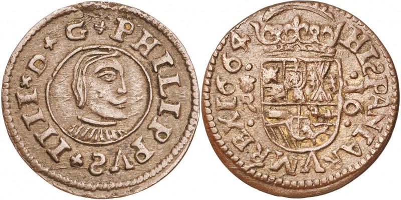 1664. Felipe IV. Coruña. R. 16 maravedís. (AC. 455). Ex Colección de Cobres, Áur...