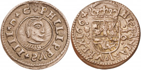 1664. Felipe IV. Coruña. R. 16 maravedís. (AC. 455). Ex Colección de Cobres, Áureo 22/10/2003, nº 623. 4,35 g. MBC+.