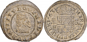 1663. Felipe IV. Granada. N. 16 maravedís. (AC. 463). Ex Áureo 20/09/2001, nº 1237. 3,79 g. MBC+.