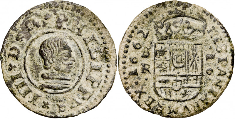 1662. Felipe IV. Sevilla. R. 16 maravedís. (AC. 494). Pátina verde. Ex Áureo 26/...