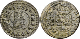 1663. Felipe IV. Trujillo. M. 16 maravedís. (AC. 506). Ex Áureo 23/01/2002, nº 1088. 4,13 g. MBC/MBC+.