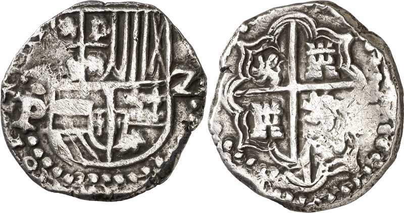 (¿1649?). Felipe IV. Potosí. Z. 2 reales. (AC. ¿909?). Rara. 6,60 g. MBC-.