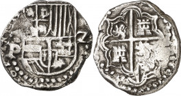 (¿1649?). Felipe IV. Potosí. Z. 2 reales. (AC. ¿909?). Rara. 6,60 g. MBC-.