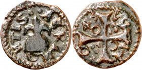 1643. Guerra dels Segadors. Agramunt. 1 diner. (AC. 4) (Cru.C.G. 4505). Buen ejemplar. Ex Áureo 26/01/2000, nº 891. Rara así. 0,90 g. EBC-.