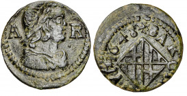 1648. Guerra dels Segadors. Barcelona. 1 ardit. (AC. 34) (Cru.C.G. 4555b). Lluís XIV. Algo descentrada. Ex Áureo 20/10/1999, nº 3652. 1,43 g. MBC/MBC+...