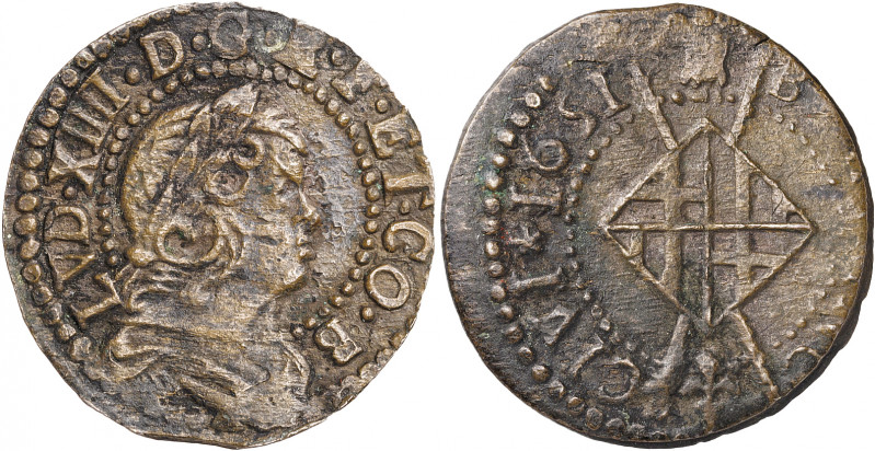 1651. Guerra dels Segadors. Barcelona. 1 sisè. (AC. 55) (Cru.C.G. 4553g). Lluís ...