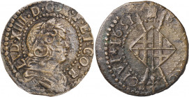 1651. Guerra dels Segadors. Barcelona. 1 sisè. (AC. 55) (Cru.C.G. 4553g). Lluís XIV. Ex Áureo 16/12/1999, nº 4475. 3,64 g. MBC.
