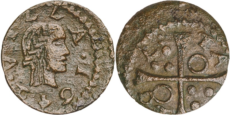 1642. Guerra dels Segadors. Tàrrega. 1 diner. (AC. 233) (Cru.C.G. 4660). Busto d...