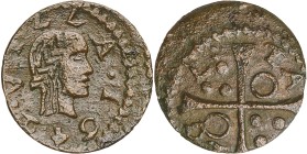 1642. Guerra dels Segadors. Tàrrega. 1 diner. (AC. 233) (Cru.C.G. 4660). Busto de Lluís XIII a derecha. Ligeramente desplazada. Ex Áureo 20/09/2001, n...