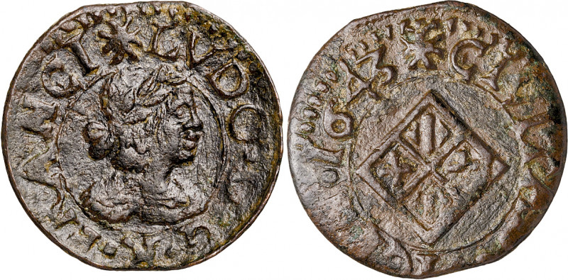 1643. Guerra dels Segadors. Vic. 1 diner. (AC. 254) (Cru.C.G. 4681). Lluís XIV. ...
