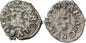 1677. Carlos II. Zaragoza. 1 dinero. (AC. 32) (Cru.C.G. 4976). 0,71 g. MBC/MBC+.