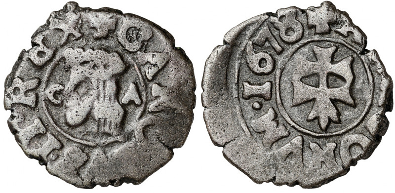 1678. Carlos II. Zaragoza. 1 dinero. (AC. 33) (Cru.C.G. 4976a). 0,95 g. MBC.