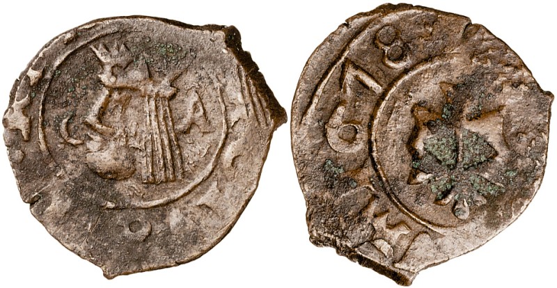 1678. Carlos II. Zaragoza. 1 dinero. Falsa de época. 0,74 g. MBC.