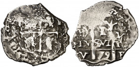 1679. Carlos II. Potosí. V. 1 real. (AC. 269). Doble ensayador. Ex Colección Virrey Toledo, Áureo 24/04/2007, nº 449. Escasa. 3,01 g. MBC-/MBC.
