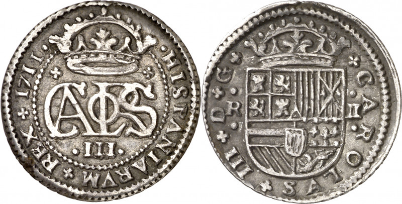 1711. Carlos III, Pretendiente. Barcelona. 2 reales. (AC. 32). Ex Áureo 16/12/19...