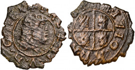 1710. Felipe V. Zaragoza. 1 dinero. (AC. 16). La leyenda del reverso comienza a las 6h del reloj. 0,73 g. MBC-/MBC.