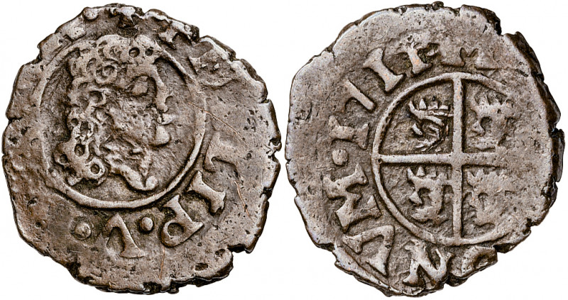 1711. Felipe V. Zaragoza. 1 dinero. (AC. 17). 0,93 g. MBC-.