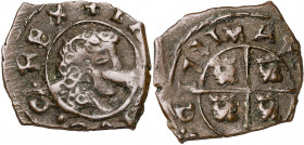 1711. Felipe V. Zaragoza. 1 dinero. (Barrera 129). Falsa de época. 0,89 g. MBC.