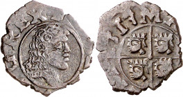 1717. Felipe V. Zaragoza. 1 dinero. (AC. 22). Sin punto después de la fecha. 0,47 g. MBC+.