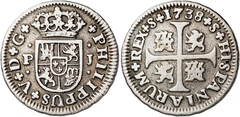 1738. Felipe V. Sevilla. PJ. 1/2 real. (AC. 345). 1,39 g. MBC-/BC+.