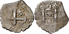 1741. Felipe V. Lima. V. 2 reales. (AC. 755). Pátina. Atractiva. 6,95 g. MBC.