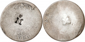 Felipe V. 2 reales. Resello M con corazón encima. 4,59 g. BC-.