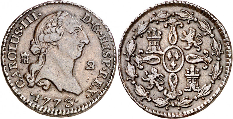 1773. Carlos III. Segovia. 2 maravedís. (AC. 35). 2,52 g. MBC+.