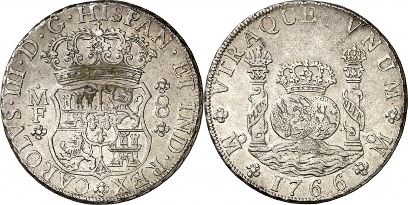 1766. Carlos III. México. MF. 8 reales. (AC. 1090). Columnario. Rayitas. 26,95 g...