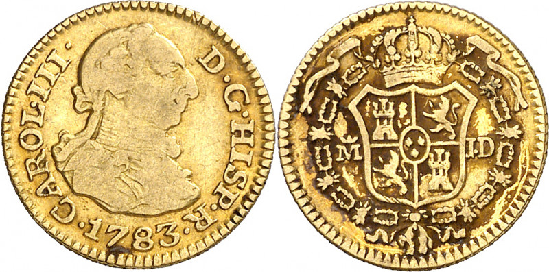 1783. Carlos III. Madrid. JD. 1/2 escudo. (AC. 1275). 1,75 g. MBC-/MBC.