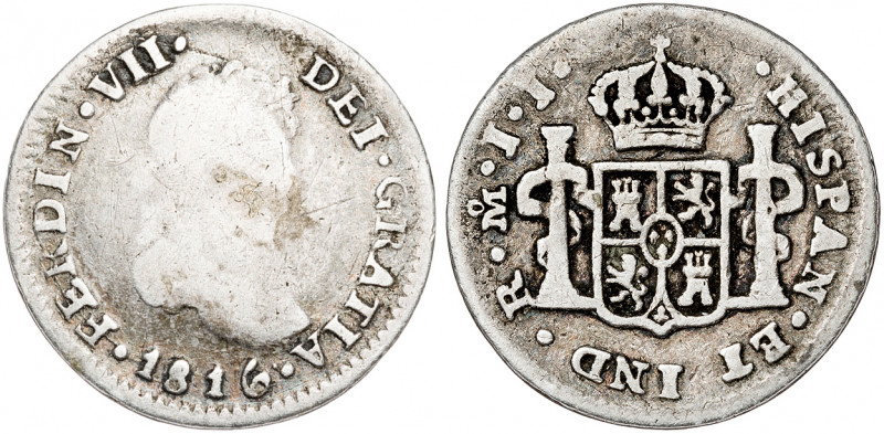 1816. Fernando VII. México. JJ. 1/2 real. (AC. 404). 1,56 g. BC/MBC-.