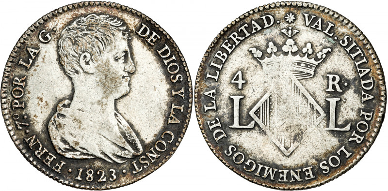 1823. Fernando VII. Valencia. 4 reales. (AC. 994). 5,88 g. MBC-.