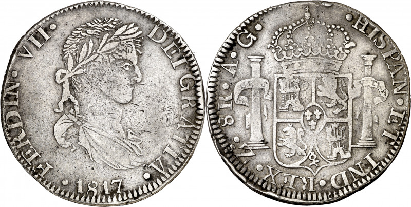 1817. Fernando VII. Zacatecas. AG. 8 reales. (AC. 1458). Golpecitos. 25,82 g. MB...