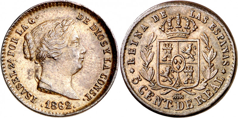 1862. Isabel II. Segovia. 5 céntimos de real. (AC. 167). Bella. 1,95 g. EBC/EBC+...