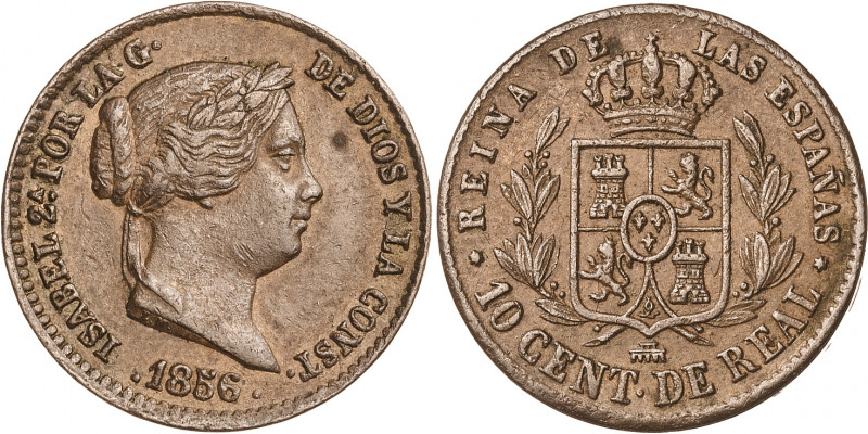 1856. Isabel II. Segovia. 10 céntimos de real. (AC. 172). 3,79 g. MBC+/EBC-.