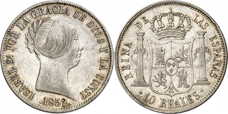 1852. Isabel II. Barcelona. 10 reales. (AC. 507). Golpecito. 13,05 g. MBC+.