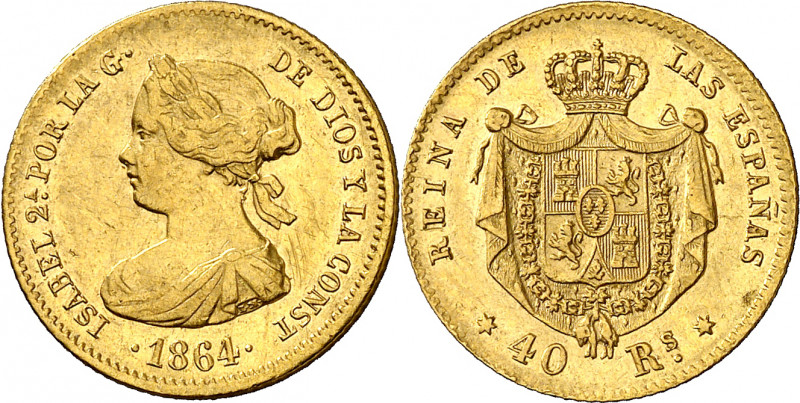 1864. Isabel II. Madrid. 40 reales. (AC. 686). 3,30 g. MBC/MBC+.