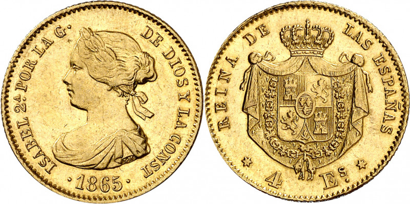 1865. Isabel II. Madrid. 4 escudos. (AC. 688). 3,36 g. EBC-.