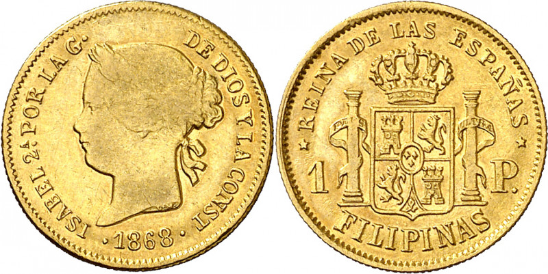 1868. Isabel II. Manila. 1 peso. (AC. 833). 1,65 g. MBC-/MBC+.