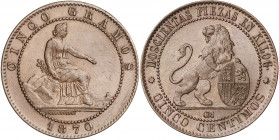 1870. Gobierno Provisional. Barcelona. OM. 5 céntimos. (AC. 5). 5 g. EBC-/EBC.